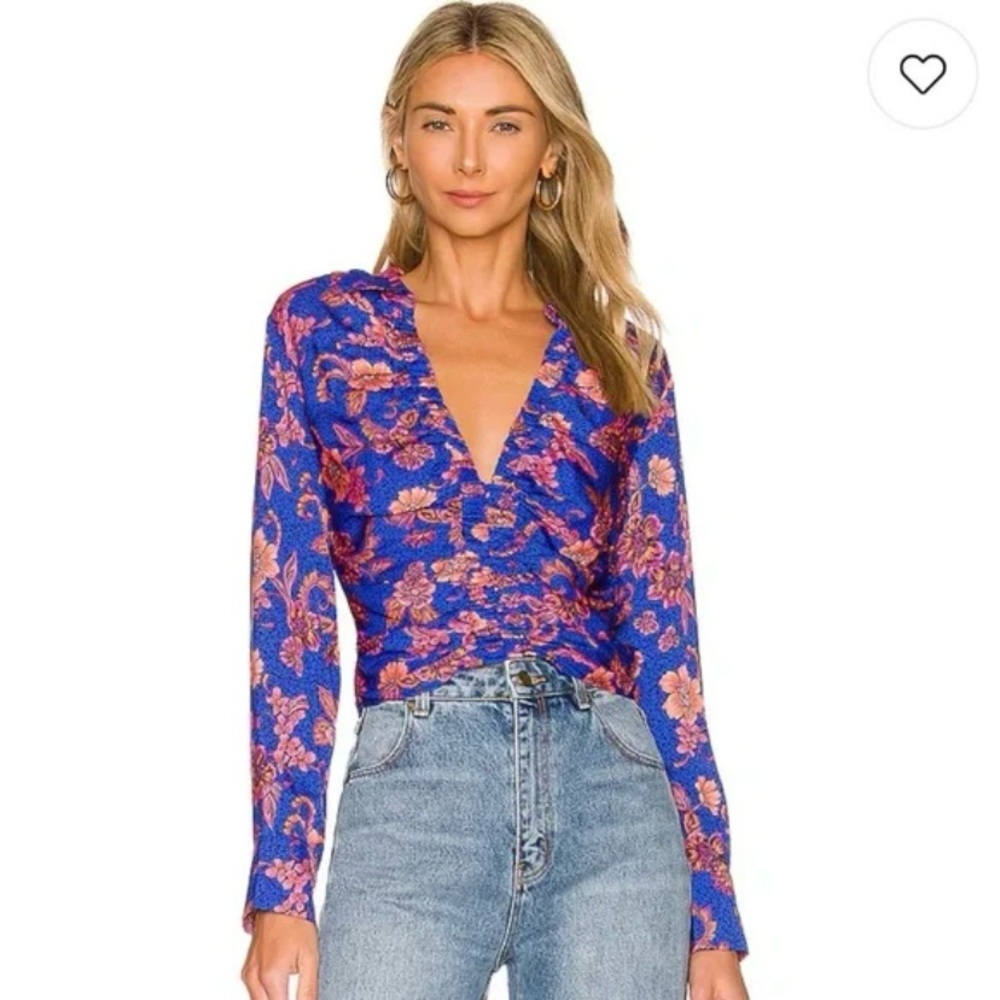 NWT FREE PEOPLE $98 I Got You Royal Floral-Print Top XS